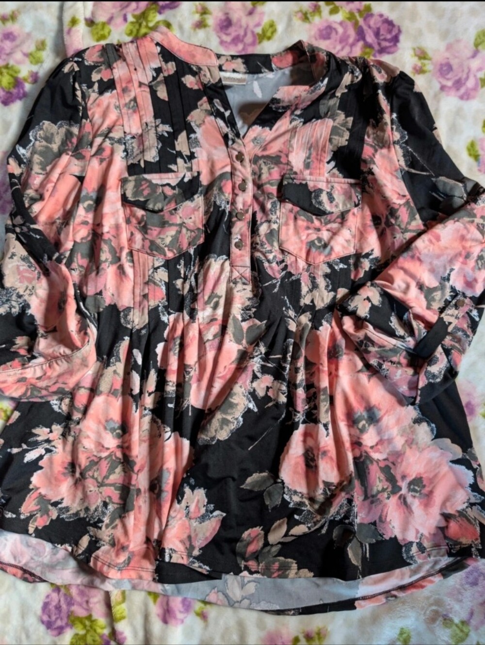 Avenue Black Tunic with Pink Floral Print